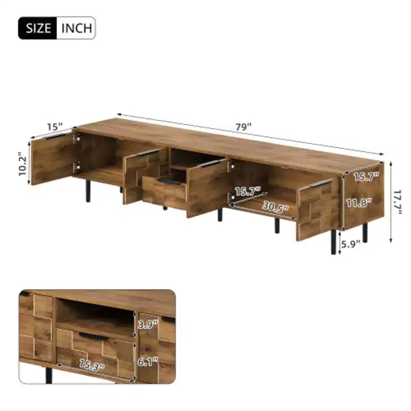 78" Wood TV Stand Entertainment Center with Hidden Storage – for TVs up to 85"