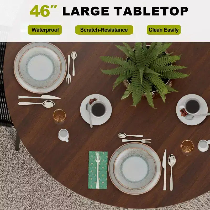 46 Chic Round Dining Table with Sturdy Pedestal for 4 People