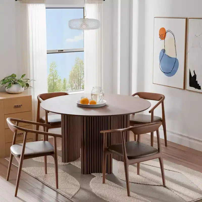 46 Chic Round Dining Table with Sturdy Pedestal for 4 People