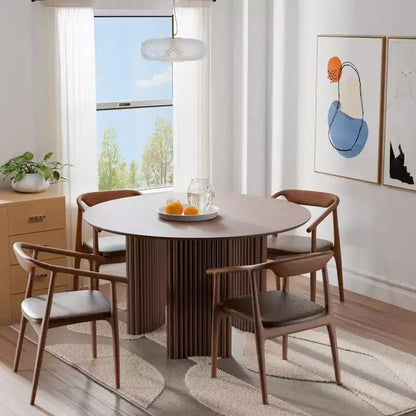 46 Chic Round Dining Table with Sturdy Pedestal for 4 People