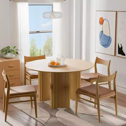 46 Chic Round Dining Table with Sturdy Pedestal for 4 People