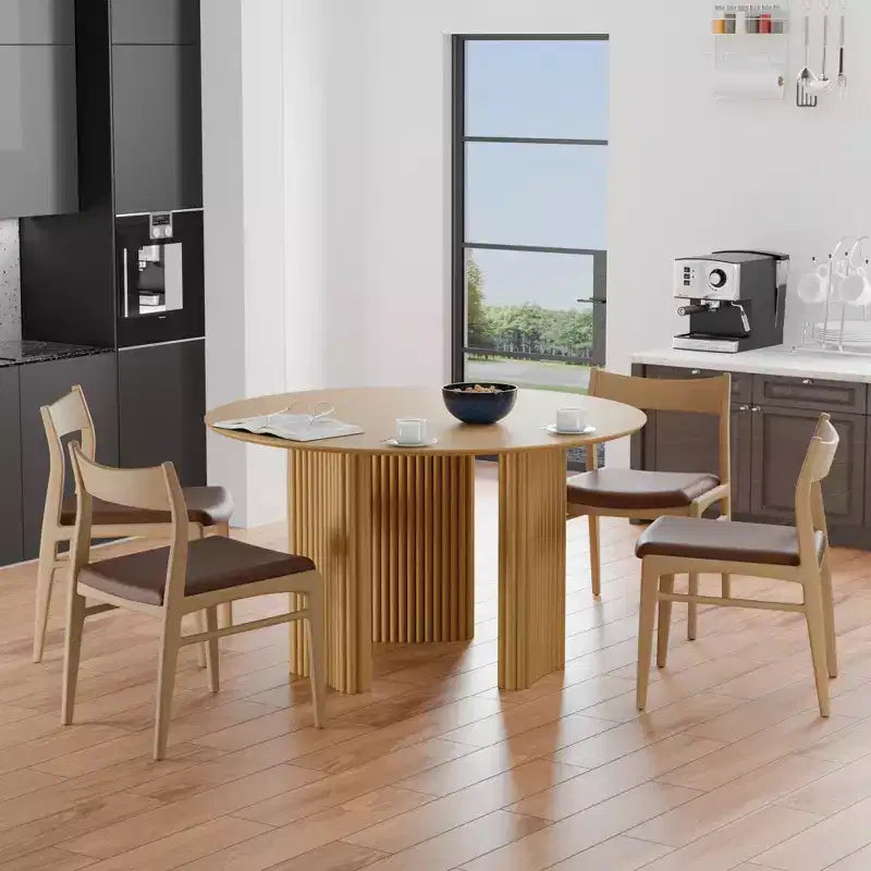 46 Chic Round Dining Table with Sturdy Pedestal for 4 People