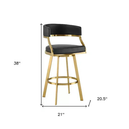 Black & Gold Counter Height Swivel Bar Chair – Faux Leather, Low Back with Arms