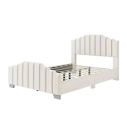 Velvet Upholstered Platform Bed Frame – Channel Tufted Headboard, Full/Queen
