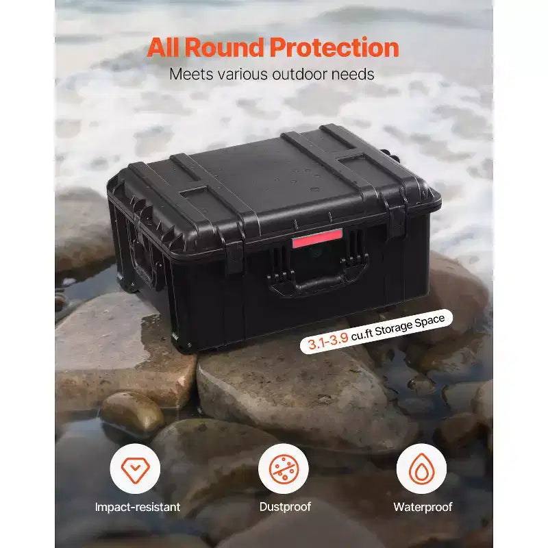 Weatherproof Hard Case with Pre-Cut Foam, Wheels & Retractable Handle – Black