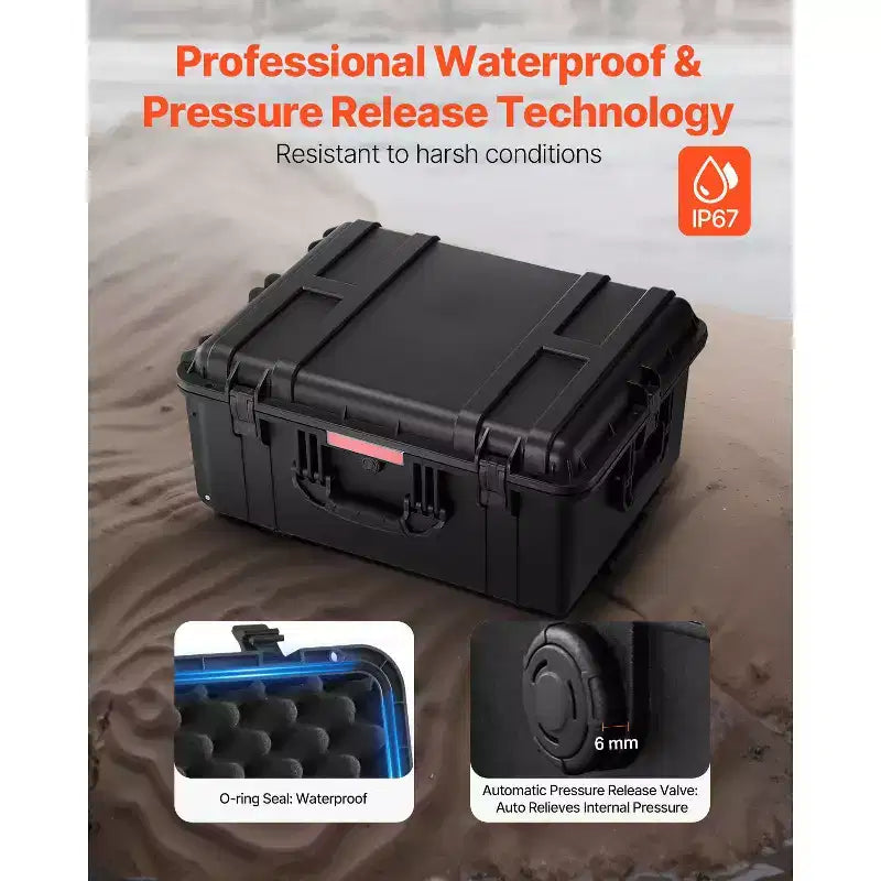 Weatherproof Hard Case with Pre-Cut Foam, Wheels & Retractable Handle – Black