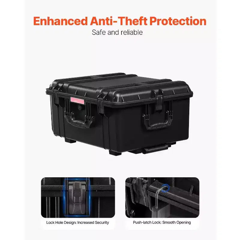 Weatherproof Hard Case with Pre-Cut Foam, Wheels & Retractable Handle – Black