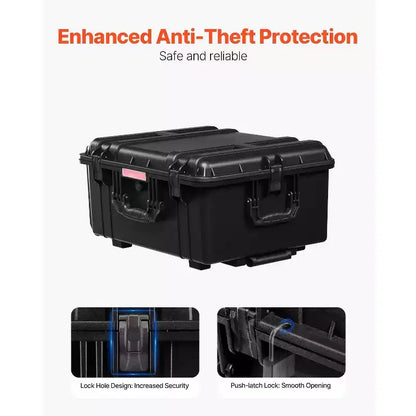 Weatherproof Hard Case with Pre-Cut Foam, Wheels & Retractable Handle – Black