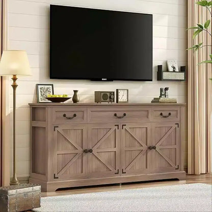 65" Large Farmhouse Buffet Storage Cabinet – 3 Drawers, 4 Doors, Fir Wood
