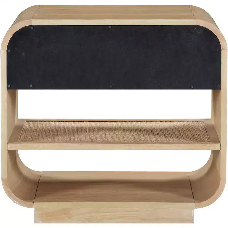 Windsor Mid-Century Nightstand – Natural Rubberwood, Cane Detail, No Assembly