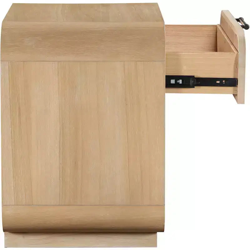 Windsor Mid-Century Nightstand – Natural Rubberwood, Cane Detail, No Assembly
