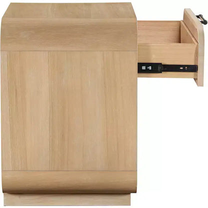 Windsor Mid-Century Nightstand – Natural Rubberwood, Cane Detail, No Assembly