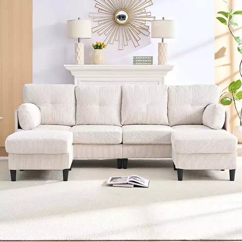 Corduroy U-Shape Modular Sectional Sofa – 4-Seater with 2 Movable Ottomans