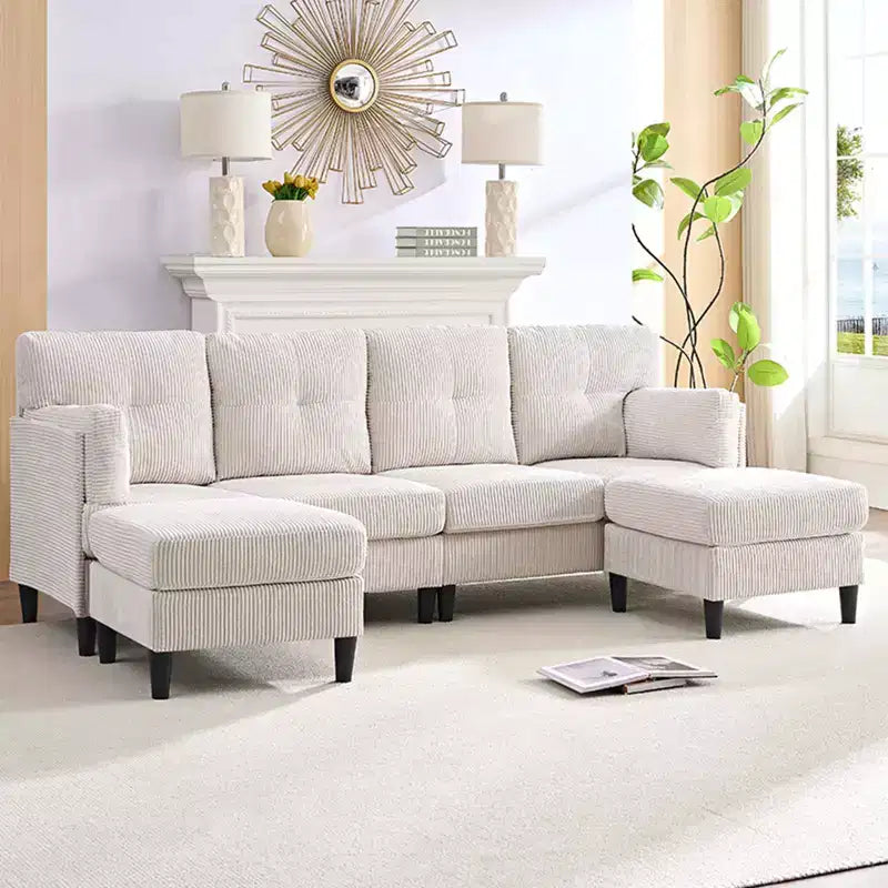 Corduroy U-Shape Modular Sectional Sofa – 4-Seater with 2 Movable Ottomans