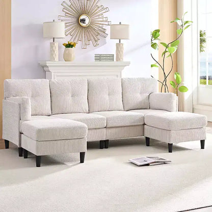 Corduroy U-Shape Modular Sectional Sofa – 4-Seater with 2 Movable Ottomans