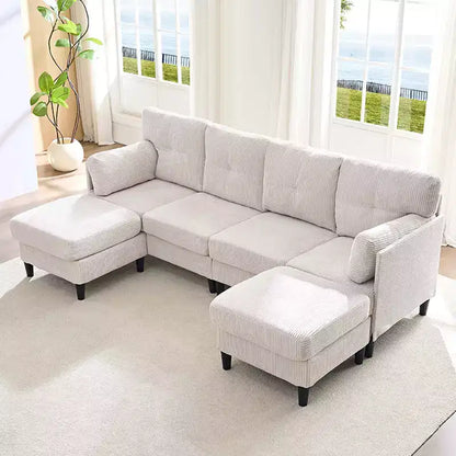 Corduroy U-Shape Modular Sectional Sofa – 4-Seater with 2 Movable Ottomans