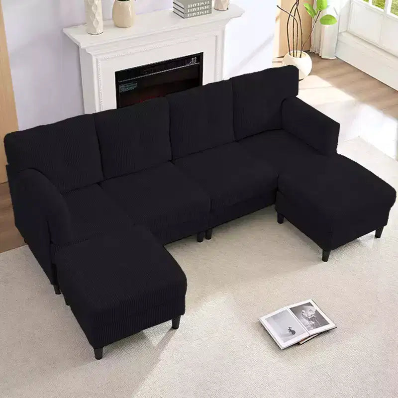 Corduroy U-Shape Modular Sectional Sofa – 4-Seater with 2 Movable Ottomans