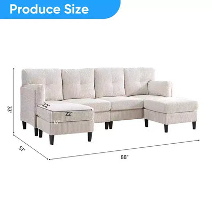 Corduroy U-Shape Modular Sectional Sofa – 4-Seater with 2 Movable Ottomans