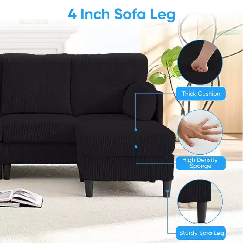Corduroy U-Shape Modular Sectional Sofa – 4-Seater with 2 Movable Ottomans