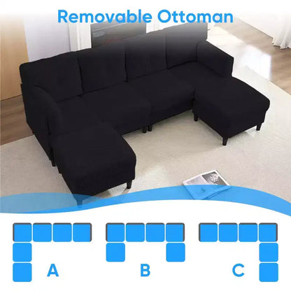 Corduroy U-Shape Modular Sectional Sofa – 4-Seater with 2 Movable Ottomans