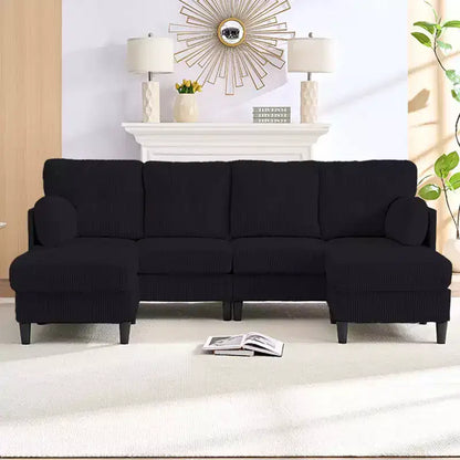Corduroy U-Shape Modular Sectional Sofa – 4-Seater with 2 Movable Ottomans