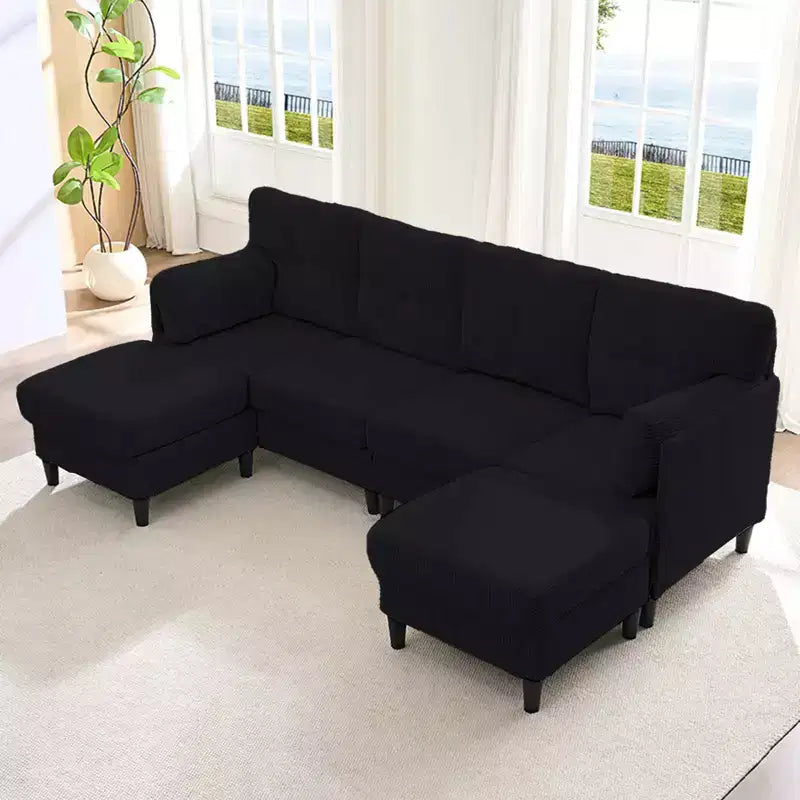 Corduroy U-Shape Modular Sectional Sofa – 4-Seater with 2 Movable Ottomans