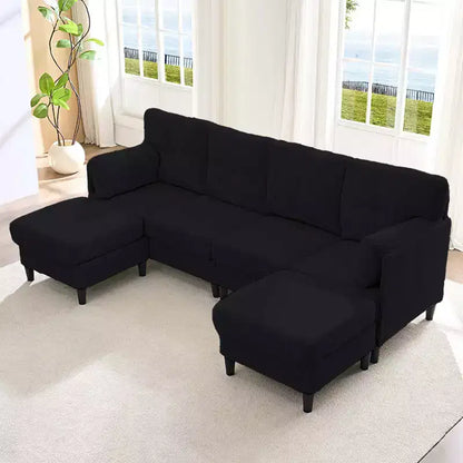 Corduroy U-Shape Modular Sectional Sofa – 4-Seater with 2 Movable Ottomans