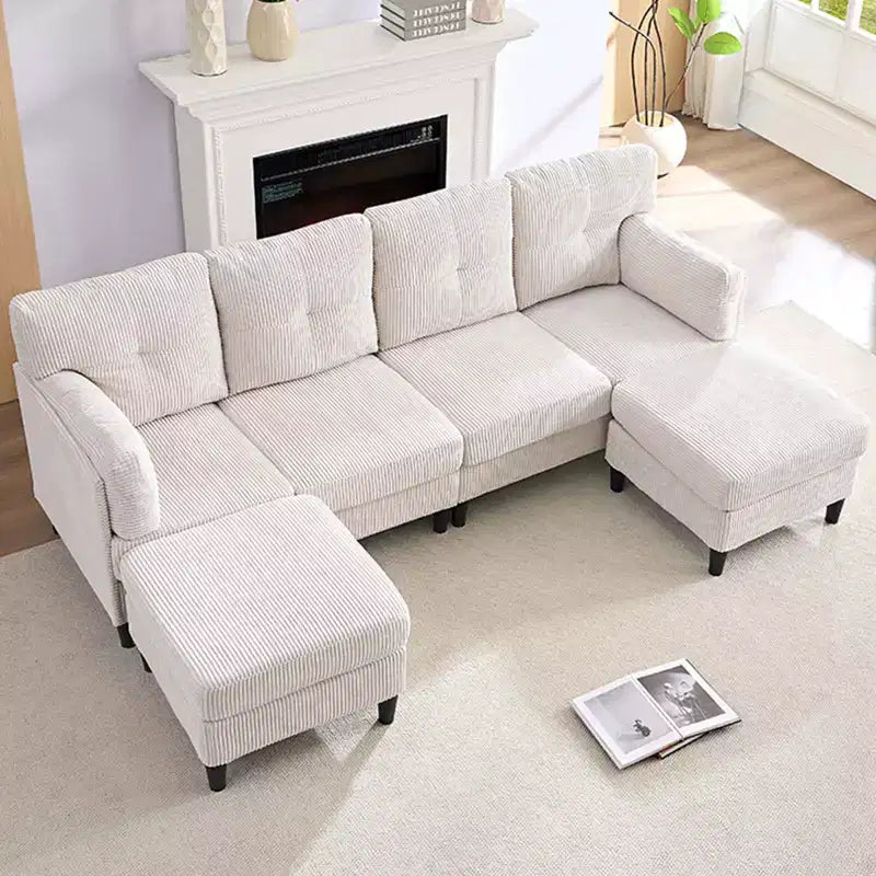 Corduroy U-Shape Modular Sectional Sofa – 4-Seater with 2 Movable Ottomans