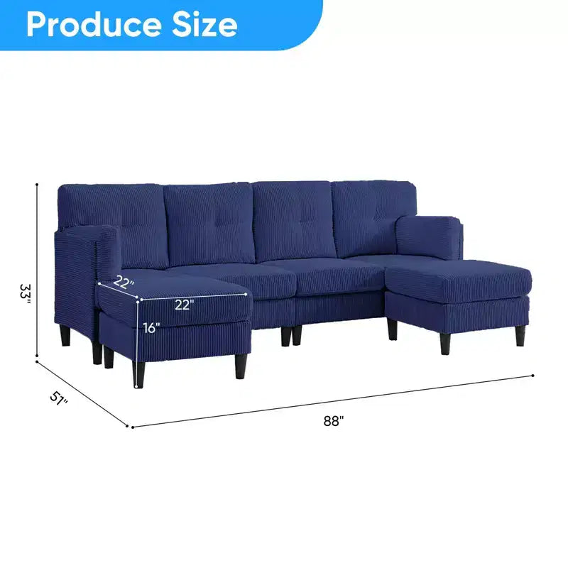 Corduroy U-Shape Modular Sectional Sofa – 4-Seater with 2 Movable Ottomans