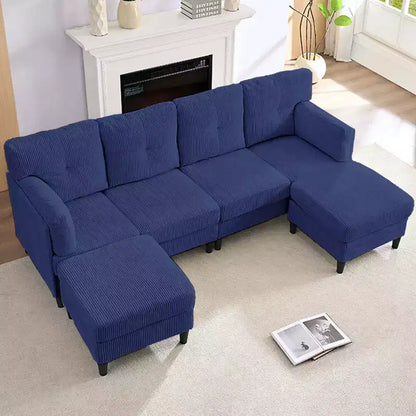 Corduroy U-Shape Modular Sectional Sofa – 4-Seater with 2 Movable Ottomans