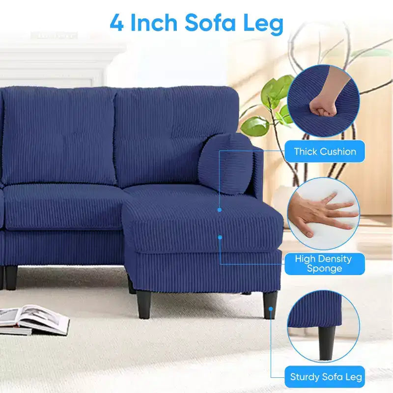 Corduroy U-Shape Modular Sectional Sofa – 4-Seater with 2 Movable Ottomans