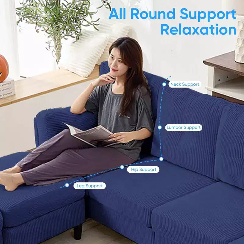 Corduroy U-Shape Modular Sectional Sofa – 4-Seater with 2 Movable Ottomans