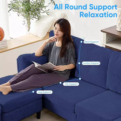 Corduroy U-Shape Modular Sectional Sofa – 4-Seater with 2 Movable Ottomans