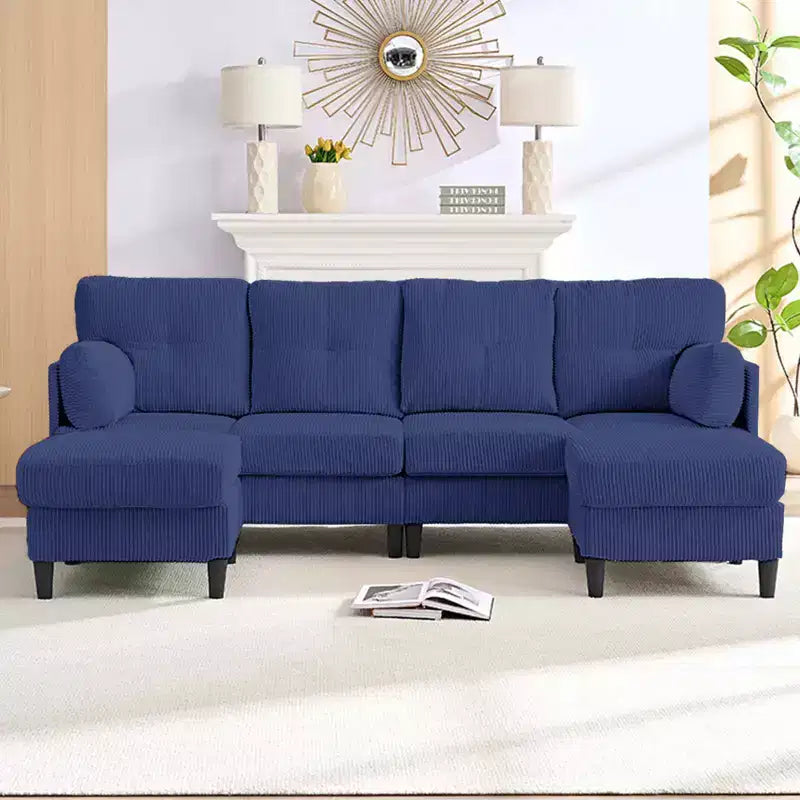 Corduroy U-Shape Modular Sectional Sofa – 4-Seater with 2 Movable Ottomans