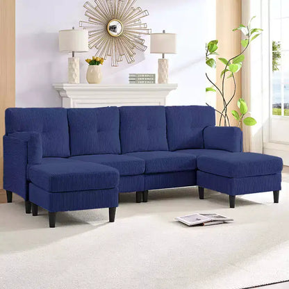 Corduroy U-Shape Modular Sectional Sofa – 4-Seater with 2 Movable Ottomans