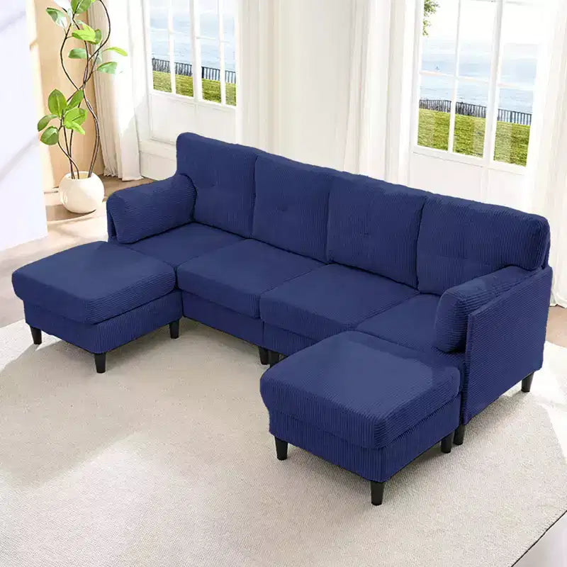 Corduroy U-Shape Modular Sectional Sofa – 4-Seater with 2 Movable Ottomans