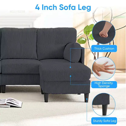 Corduroy U-Shape Modular Sectional Sofa – 4-Seater with 2 Movable Ottomans