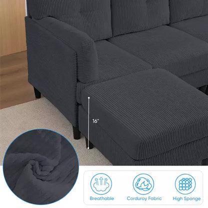 Corduroy U-Shape Modular Sectional Sofa – 4-Seater with 2 Movable Ottomans