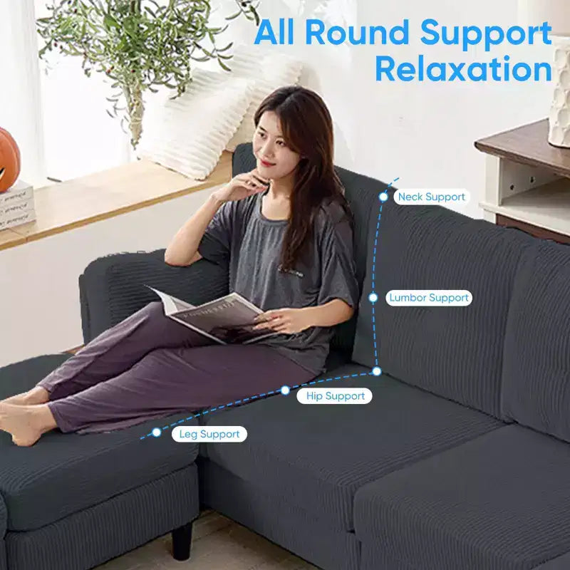 Corduroy U-Shape Modular Sectional Sofa – 4-Seater with 2 Movable Ottomans