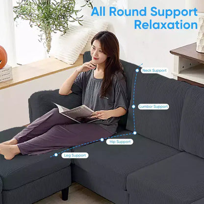 Corduroy U-Shape Modular Sectional Sofa – 4-Seater with 2 Movable Ottomans