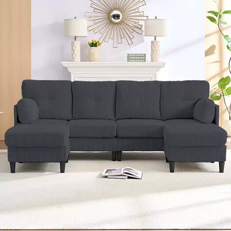 Corduroy U-Shape Modular Sectional Sofa – 4-Seater with 2 Movable Ottomans