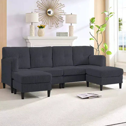 Corduroy U-Shape Modular Sectional Sofa – 4-Seater with 2 Movable Ottomans