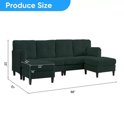Corduroy U-Shape Modular Sectional Sofa – 4-Seater with 2 Movable Ottomans