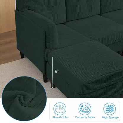 Corduroy U-Shape Modular Sectional Sofa – 4-Seater with 2 Movable Ottomans