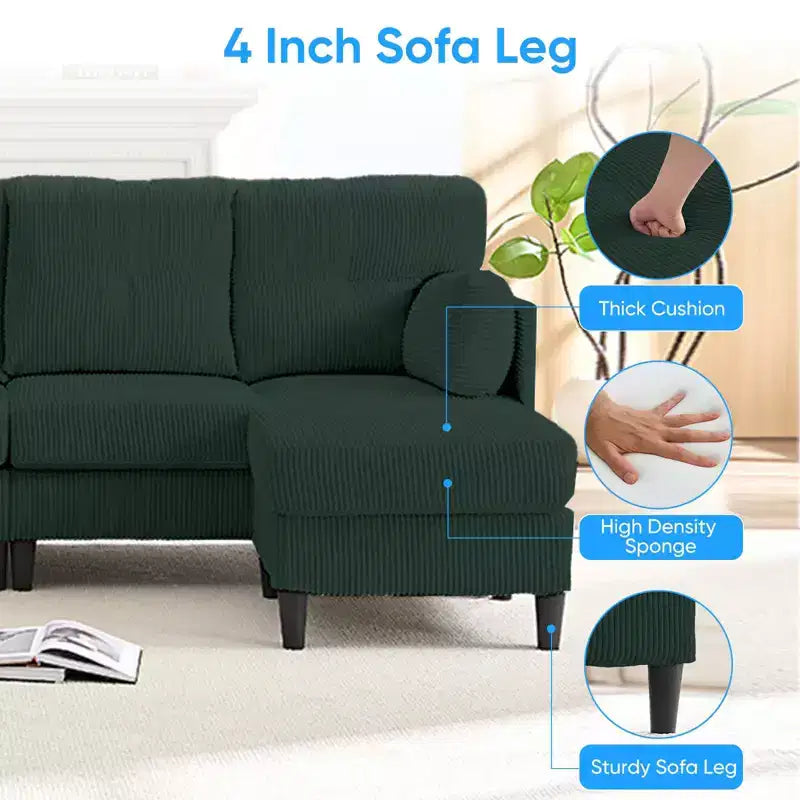 Corduroy U-Shape Modular Sectional Sofa – 4-Seater with 2 Movable Ottomans