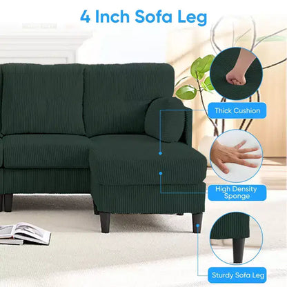 Corduroy U-Shape Modular Sectional Sofa – 4-Seater with 2 Movable Ottomans