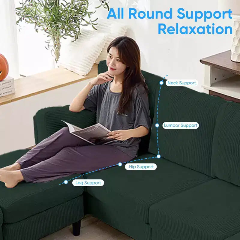 Corduroy U-Shape Modular Sectional Sofa – 4-Seater with 2 Movable Ottomans