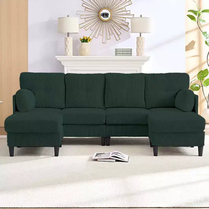 Corduroy U-Shape Modular Sectional Sofa – 4-Seater with 2 Movable Ottomans