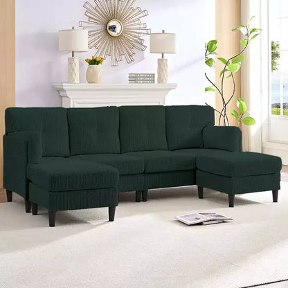 Corduroy U-Shape Modular Sectional Sofa – 4-Seater with 2 Movable Ottomans