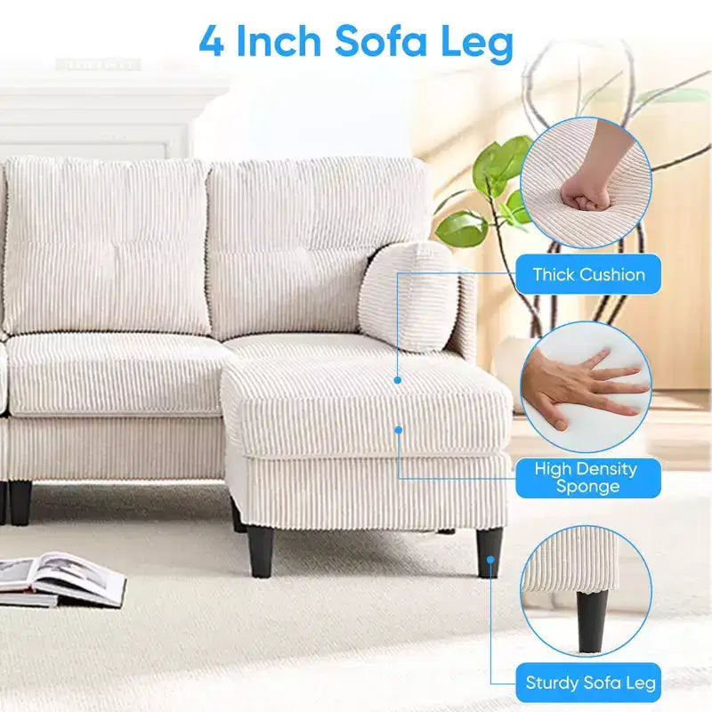Corduroy U-Shape Modular Sectional Sofa – 4-Seater with 2 Movable Ottomans